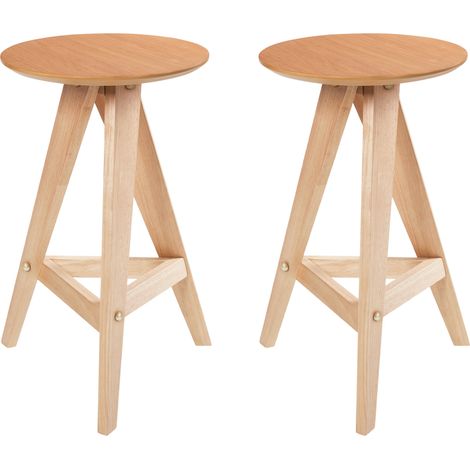 Conjunto de 2 taburetes de madera de caucho estilo retro comedor cocina marrón claro (1/5)