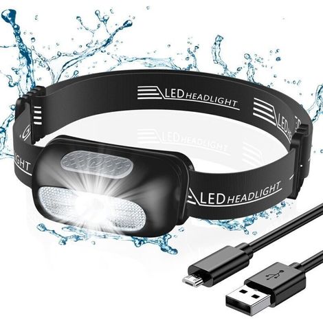 Lampe Frontale, Rechargeable Lampe Frontale Puissante avec 4 Modes D'éclairage, Étanche IPX4, Portable Lampe Frontale LED avec Lumière Rouge pour La Pêche/Camping/Cyclisme/Randonnée (1/4)