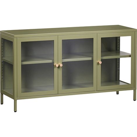 3 Door Sideboard Green Steel Tempered Glass Adjustable Shelves Leg Caps Living Room Furniture Modern Design NEWPORT (1/5)