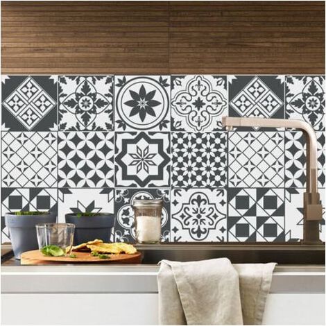 Kaelt - Stickers Cuisine et Salle de Bain 20cm x 20cm - 20 pièces, Adhesif pour Carrelage Mural, Imitation Faience, Imitation Carreaux de Ciment - Applicateur Pose Facile Offert - Nuances de Gris (1/4)