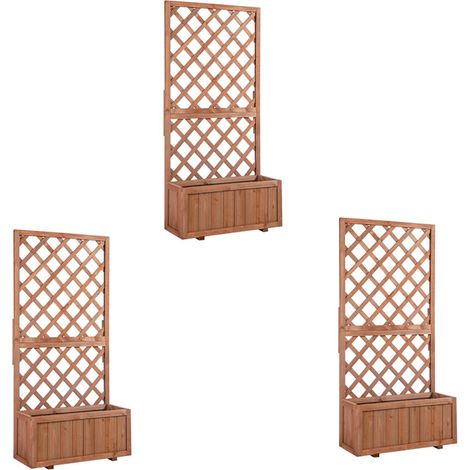 3er-Set hochbeet Pflanzkasten mit Rankgitter 72,5x31,5x149,5cm Holz Natur für Kletterpflanzen und Blumen