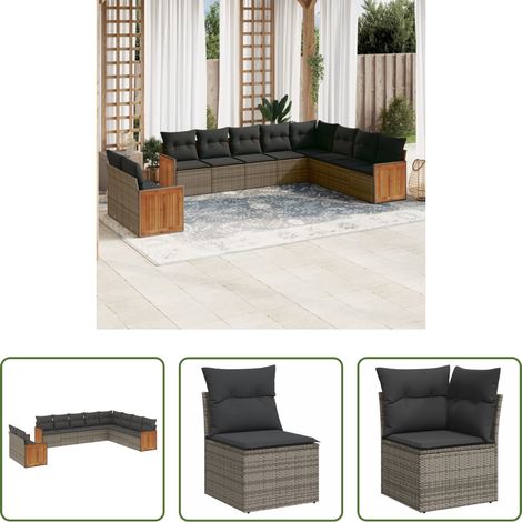 vidaXL Canapé en résine - Salon de jardin avec coussins 10 pcs gris résine tressée (1/5)