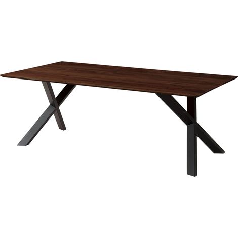 Table à Manger en bois d'Acacia 220x100x75 marron laqué / pieds en X incliné anthracite matte SWISS EDGE