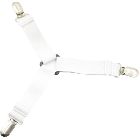 Lot de 4 Pinces Anti-dérapantes Réglables avec Sangle pour Drap Rideau Nappe Métal Blanc Noir (1/3)