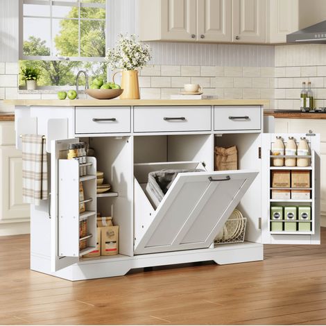 Isla de cocina 120/45(70)/87 cm con tablero abatible, mueble con ruedas en MDF y almacenaje integrado (1/5)