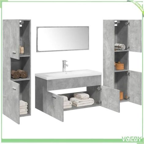 Ensemble de meubles de salle de bain 5 pcs - FAF7291712442223 - Gris béton - Bois d'ingénierie - Vasque céramique trop-plein (1/5)