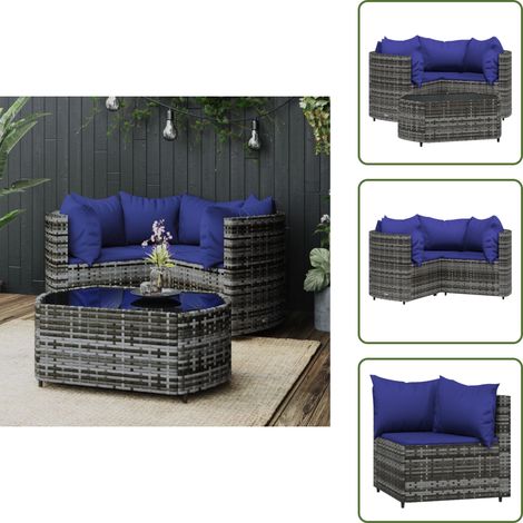 4-tlg. Garten-Lounge-Set mit Kissen Grau Poly Rattan - Gartenloungeset - Outdoor Möbel - Rattan Gartenmöbel - Loungemöbel - Gartenmöbel Set (1/5)