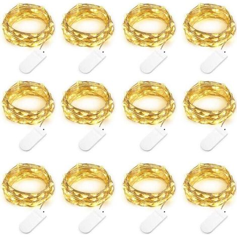 Set of 12 Battery Operated String Lights (Battery Included) 2M 20 LED Warm White Copper Wire String Lights for Christmas, Wedding, Party, Costume Decoration (Comes with 6 Spare Batteries) (1/5)