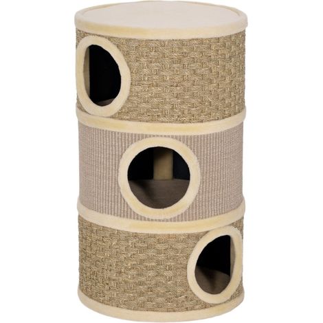 Torre rascadora para gatos de 79 cm Ø45 cm con 3 niveles y sisal, cueva, caqui y marrón HOMVRA (1/5)