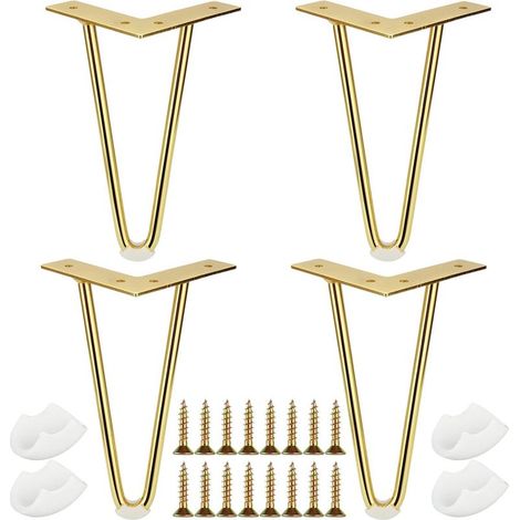 Lo de 2 Pied de Meuble Doré 20 cm Pieds de Table en Épingle à Cheveux avec Vis et Rotège Pieds Pied de Table Metal Doré Pied Table Basse Pieds de meubles pour Bureau Armoire Projets de Bricolag (1/5)