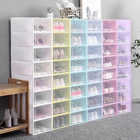 6er-Set große, weiße Schuhkartons mit Klappdeckel, transparenter Schuhorganizer, Schuhbox aus Kunststoff für Zuhause, dicker Schuhschrank (1/4)