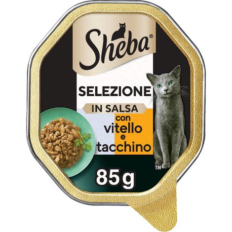Sheba Selezione in Salsa, Cibo Umido per Gatti con Tenero Vitello & Tacchino - 22 Vaschette da 85 g, Totale: 1870 g (1/4)