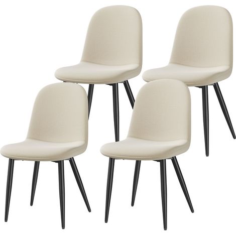 Lot de 4 Chaises Salle à Manger HavenlyHome, Lin, Dossier Ergonomique, Pied Métal, pour Salon, Cuisine, Chambre à Coucher, Beige