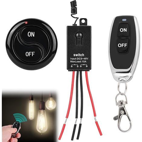 12 V Interrupteur sans fil, Télécommande 433 MHz avec 2 télécommandes, Mini Relais Interrupteur de lumière sans fil, Interrupteur sans fil universel avec télécommande pour plafonniers, lampes (1/5)