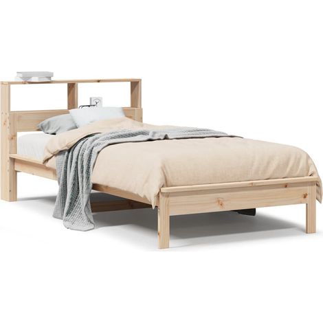 Lit simple  Lit adulte  Lit bibliothèque sans matelas 75x190 cm bois de pin massif