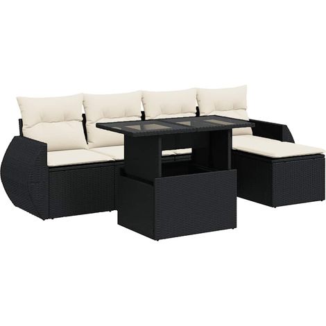 Maison Exclusive - Set Divano da Giardino 6 pz con Cuscini Nero in Polyrattan (1/5)