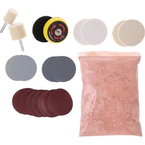 Kit de polissage pour vitres de voiture en 34 pièces pour éliminer les rayures profondes : 227 g d’oxyde de cérium et 50 ml de produit. (1/5)
