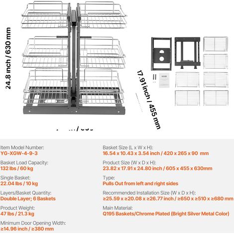 Organisateur à tirer, en acier inoxydable, panier de rangement durable, 3 couches (1/2)