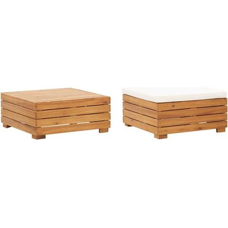 Ensemble de Table et Chaises de Jardin en Bois d'Acacia Massif avec Repose-Pieds et Coussins (1/5)