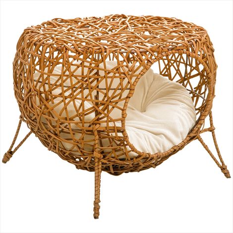 Maison pour chat en rotin avec coussin épais Ø40 x 32 cm Marron (1/5)