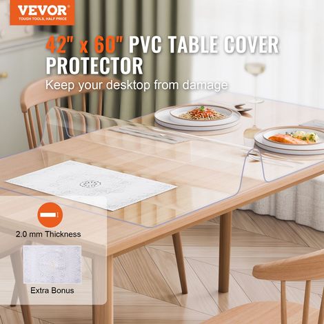 Nappe Rectangle Transparente 106,7x152,4 cm Épaisseur 2 mm, Film de Table Transparent en PVC, Imperméable et Facile à Nettoyer, Pro… (1/5)