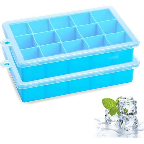 Silikon-Eiswürfelform – 24 Würfel pro Form – Inklusive auslaufsicherem Deckel – Temperaturbereich: -40 °C bis 200 °C – Gefrier-, ofen-, spülmaschinen- und mikrowellengeeignet – 2er-Pack (1/5)
