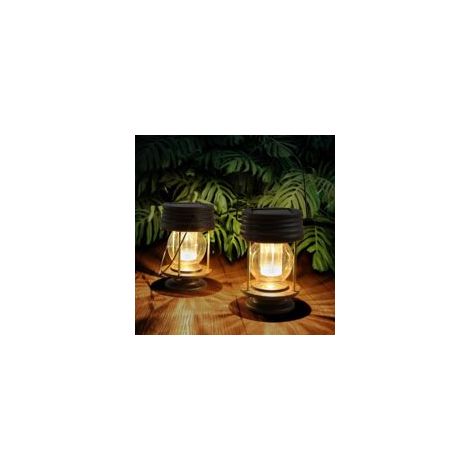 Litzee – IP44 Wasserdichte dekorative Solarlaterne – 2er-Set Vintage-LED-Laternen – Warmes Licht für Garten, Terrasse und Einfahrt – 8,9 x 8,9 x 14 cm – Crezuo