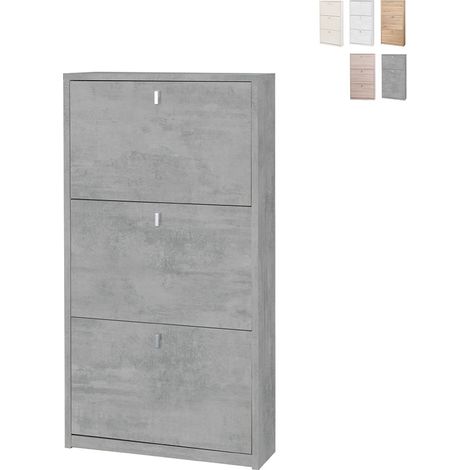 Platzsparender schlanker Schuhschrank mit drei Türen Beton Cemento 63x18x h117 cm (1/5)