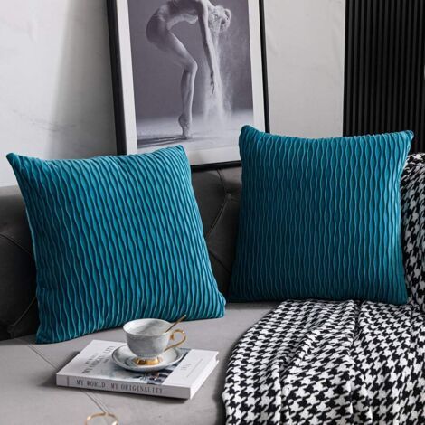 Taie d'oreiller Turquoise 40cmx40cm: 2 Pouces de Housse de Coussin Décoratif Carré en Velours Rayé Original pour Canapé de Chambre (1/5)