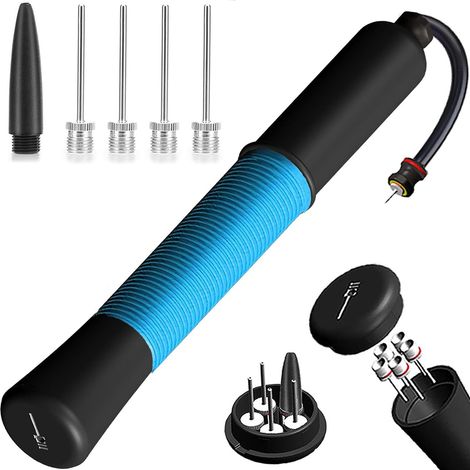 Pompe à Ballon avec Stockage d'aiguilles, Pompe à Ballon de Football avec 5 Aiguilles et câble Extensible, Pompe à air Manuelle pour Ballons de Sport, Football, Basket-Ball, Volley-Ball (1/5)