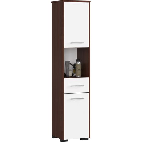 Columna de baño AKORD FIN Wenge 30 cm 2 puertas 1 cajón frente en color Blanco 5 estantes 30x30x140 cm