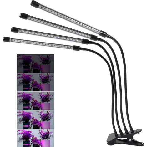 Lampe horticole à minuterie et à intensité variable, lampe horticole à quatre têtes, lampe de table pour plantes, lampe de croissance à pince, norme européenne 100-240 V (1/5)