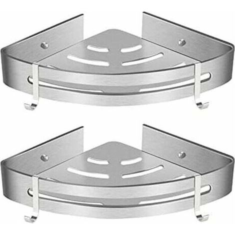 Étagère de douche d'angle, étagère de salle de bain sans perforation, panier de rangement de douche en aluminium, organiseur mural adhésif pour shampoing (triangle, lot de 2)