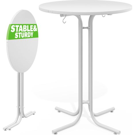 CASARIA® Foldable Round Bar Table 70/80 x 110cm Sturdy Garden High Table with Wooden Top and Powder-Coated Metal Frame Bistro & Party Table White/Grey weiß 70cm (de) (1/7)
