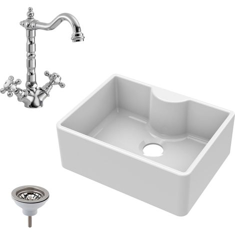 Fireclay 595mm Single Bowl Butler Kitchen Sink Bundle with Overflow Waste and French Classic Mixer Tap by Balterley (1/4)