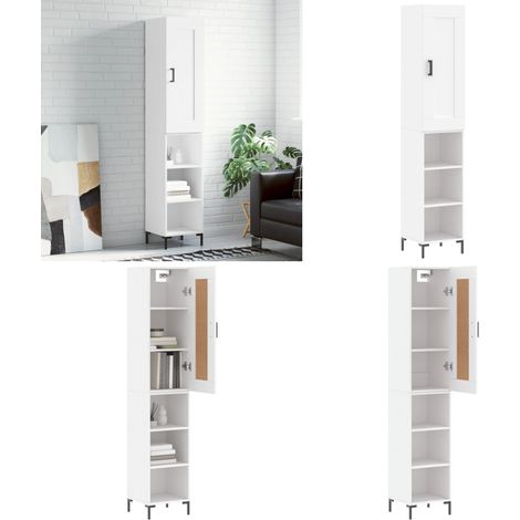 Buffet haut Blanc 34,5x34x180 cm Bois d'ingénierie - Buffet blanc - Bois d'ingénierie (1/5)