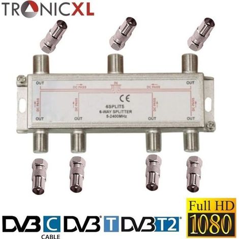TronicXL Répartiteur 6 voies BK Premium Adaptateur Câble d'antenne TV Satellite pour TNT télévision par câble SAT dvbs dvbs2 DVBT