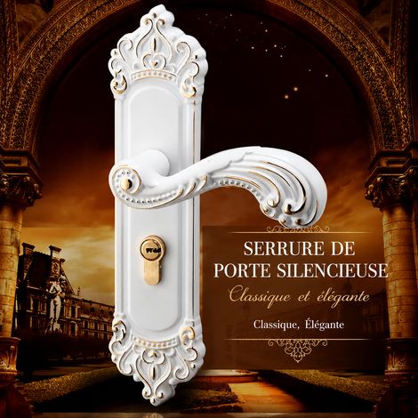 Serrure à poignée européenne silencieuse blanc céramique, porte intérieure 35-45 mm, ouverture universelle, cuivre, 1,35 kg – Livraison gratuite (1/5)