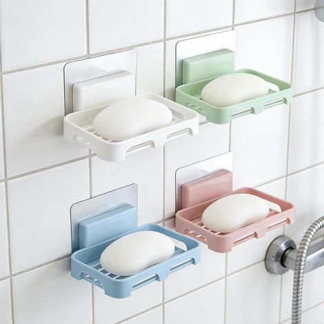 4 porte-savon pour barre de douche, support de savon auto-drainant, sans perage, bote à savon pour salle de bain, douche, savon, savon, savon (1/5)