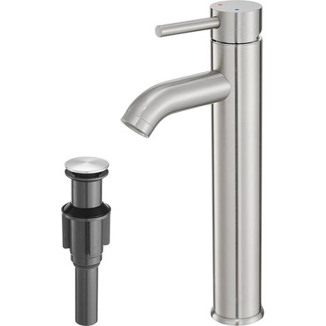 Robinet de salle de bain, robinet mitigeur pour lavabo avec bonde à ressort, adapté aux lavabos encastrés, avec socle. (1/5)