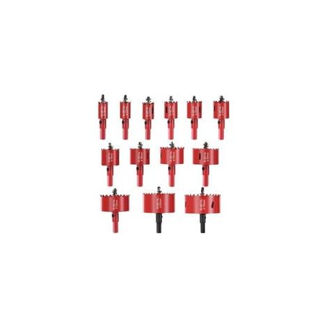 Scie Cloche Bi-métal, Coffret de Trépan 13 PCS (avec 13 Mandrins, Clé Hexagonale et ressorts) Lame de Scie Ø18-75mm pour Percer Plastique, PVC, Bois, Panneaux Fibres, Métal Souple (1/5)