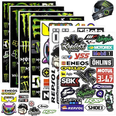 Lot de 8 Autocollants Moto, Vinyle PVC Résistant Eau, Graphisme Haute Résolution, Pour Casque Vélo Voiture (1/5)
