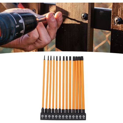 Coffret de 13 embouts Torx six étoiles de 150 mm + support de rangement, embouts Torx phosphatés à tige hexagonale de 6,35 mm (1/4 pouce), acier allié S2, T5 T6 T7 T8 T9 T10 T15 T20 T25 T27 T30 T35 T4 (1/5)