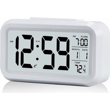 Réveil Digital Réveil Matin, Horloge Numérique Réveil à Pile Silencieux pour Enfants Adultes Grand écran LED Température Calendrier(Blanc) (1/5)