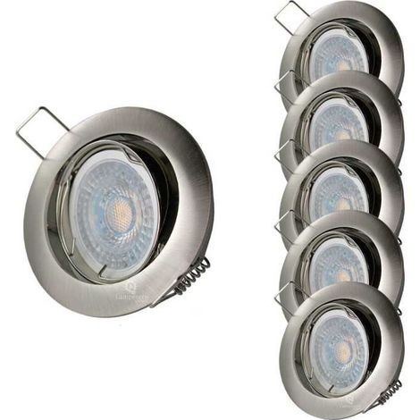 Lot de 5 Spot led orientable alu brossé 230v 7w 38° blanc chaud (1/4)