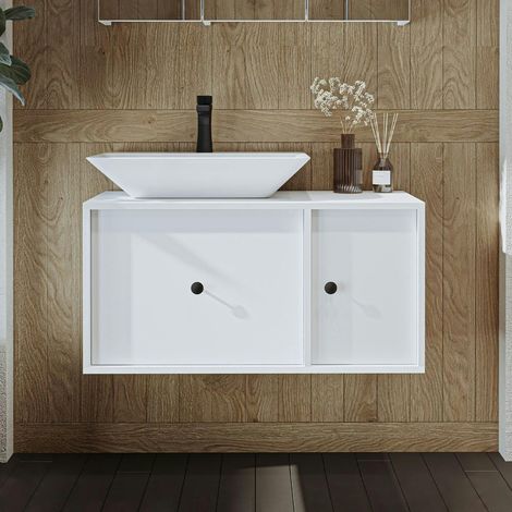 Meuble vasque suspendu blanc 1 porte 1 tiroir RIV (1/5)