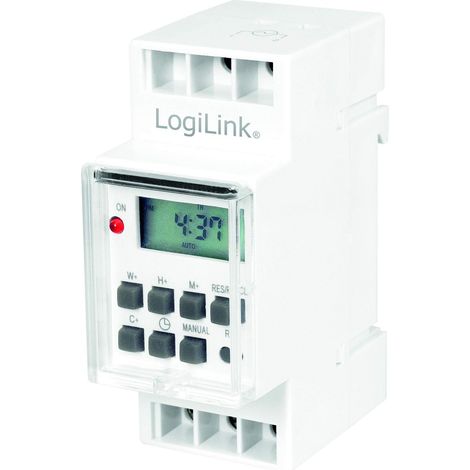 LogiLink ET0010 ET0010-DIN-Rail - Timer digitale con display LCD per commutare facilmente ad esempio neon, scaldabagno, lanterne, impianti di irrigazione, ecc. (1/4)