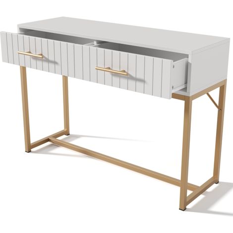 Coiffeuse 2 tiroirs en panneaux de particules et pieds métal 100 x 45 x 75 cm blanc HOMVRA (1/5)