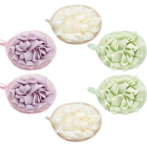 Éponge De Douche - Luffa Naturel Et Tissu Éponge Avec Dentelle PE - Pour Exfoliation Douce Du Corps - Lot De 6 Pièces (1/5)