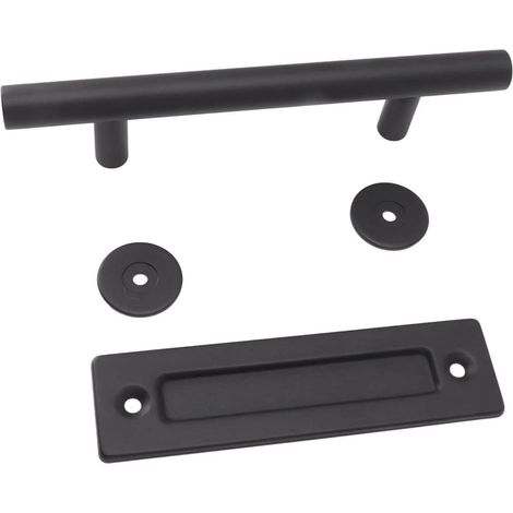 Poignée de porte grange, coulissante noire mate, acier au carbone (1/5)